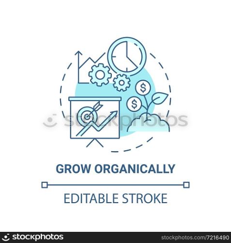 Grow organically blue concept icon. Starting social entrepreneurship abstract idea thin line illustration. Company growth and development. Vector isolated outline color drawing. Editable stroke. Grow organically blue concept icon