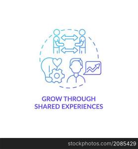 Grow through shared experiences blue gradient concept icon. Decreasing depression feeling abstract idea thin line illustration. Isolated outline drawing. Roboto-Medium, Myriad Pro-Bold fonts used. Grow through shared experiences blue gradient concept icon