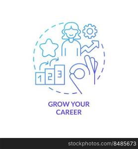 Grow your career blue gradient concept icon. Knowledge for development. Expectation from content abstract idea thin line illustration. Isolated outline drawing. Myriad Pro-Bold fonts used. Grow your career blue gradient concept icon