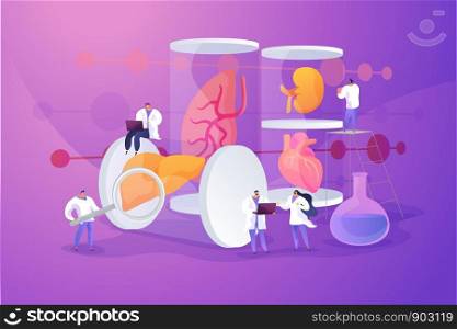 Growing body parts in science laboratory. Great scientific achievement, success Lab-Grown Organs, bioartificial organs, artificial organ concept. Vector isolated concept creative illustration. Lab-Grown Organs concept vector illustration