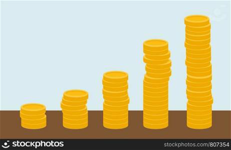 Growing business in financial crisis concept. Economy and money, coin and success. When others falls, we rise up. A contemporary style with pastel palette white background. Vector flat design illustration. Horizontal layout with text space in left upper part.. Growing business in financial aspects.