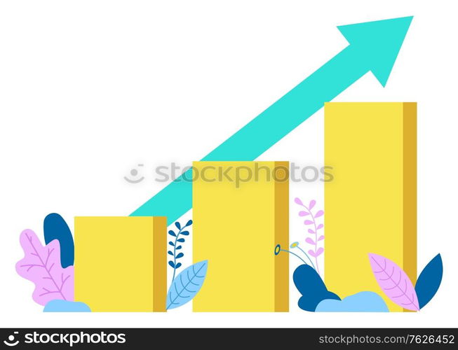 Growing diagram chart with arrow, isolated cartoon graphs decorated by