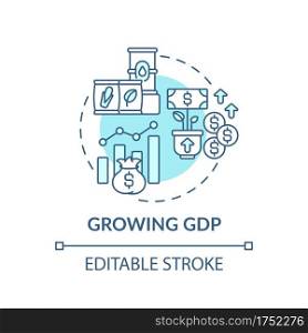 Growing GDP concept icon. Production of goods idea thin line illustration. Inflation and government. Domestic production. Vector isolated outline RGB color drawing. Editable stroke. Growing GDP concept icon