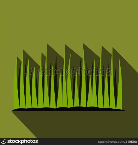 Growing grass flat icon on a green background. Growing grass flat icon