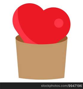 Growing heart shape in brown vase. Love concept flat drawing for valentines day. Vector EPS10.
