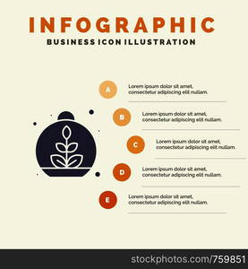 Growing, Leaf, Plant, Spring Solid Icon Infographics 5 Steps Presentation Background