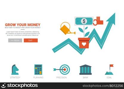 Growing money concept flat design for landing page website or magazine illustration print