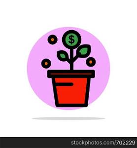 Growing, Money, Success, Pot, Plant Abstract Circle Background Flat color Icon