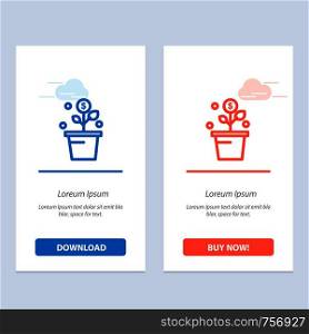 Growing, Money, Success, Pot, Plant Blue and Red Download and Buy Now web Widget Card Template