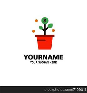 Growing, Money, Success, Pot, Plant Business Logo Template. Flat Color