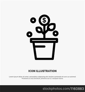 Growing, Money, Success, Pot, Plant Line Icon Vector