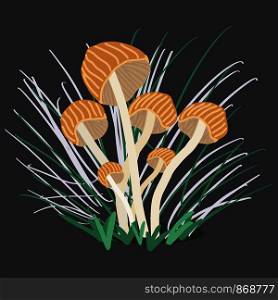Growing mushroom with grass. Flat Cartoon style. Vector illustration.. Growing mushroom with grass.