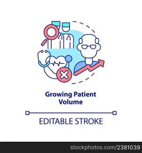 Growing patient volume concept icon. Challenge for healthcare professionals abstract idea thin line illustration. Isolated outline drawing. Editable stroke. Arial, Myriad Pro-Bold fonts used. Growing patient volume concept icon