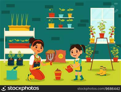 Growing Vegetables Vector Illustration with Harvest, Farming Various Vegetable and Organic Natural Crop at a Garden in Kids Cartoon Background Design