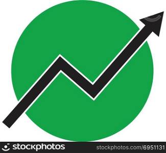 Growth arrow line chart icon. Growing diagram flat vector illustration. Business concept on green round background.