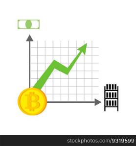 Growth bitcoin graph. Growth of  Cryptocurrency. Virtual money. Vector illustration
