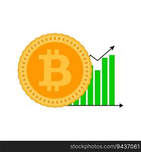 Growth bitcoin graphic icon. Finance growth crypto money, business financial up chart. Vector illustration. Growth bitcoin graphic icon