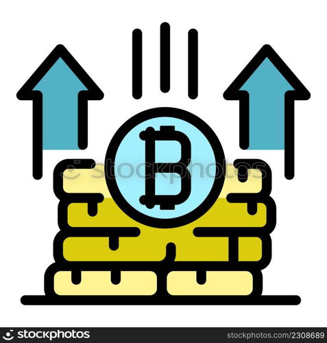 Growth bitcoin icon. Outline growth bitcoin vector icon color flat isolated. Growth bitcoin icon color outline vector