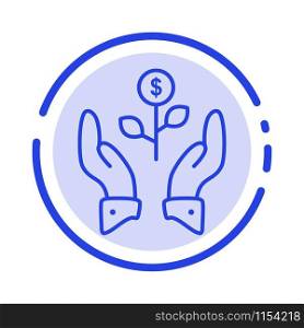 Growth, Business, Grow, Growing, Dollar, Plant, Raise Blue Dotted Line Line Icon
