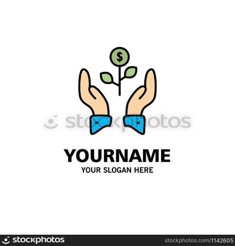 Growth, Business, Grow, Growing, Dollar, Plant, Raise Business Logo Template. Flat Color