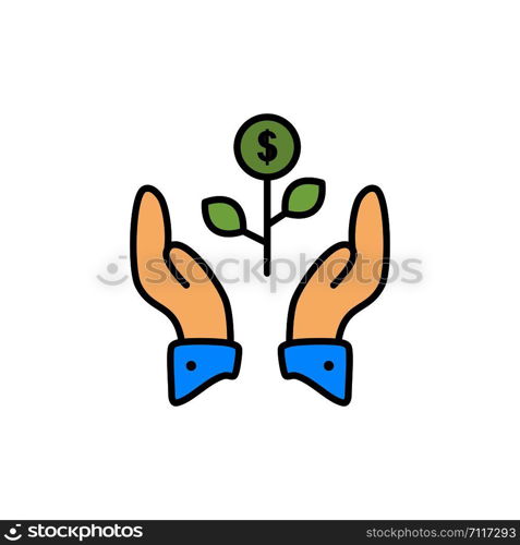 Growth, Business, Grow, Growing, Dollar, Plant, Raise Flat Color Icon. Vector icon banner Template