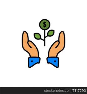 Growth, Business, Grow, Growing, Dollar, Plant, Raise Flat Color Icon. Vector icon banner Template