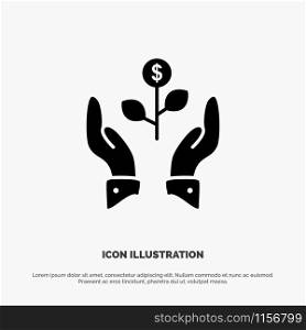Growth, Business, Grow, Growing, Dollar, Plant, Raise solid Glyph Icon vector
