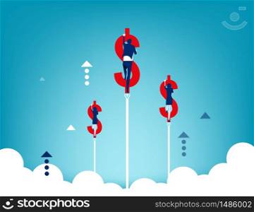 Growth. Business people inside a dollar sign and flying up. Concept business vector illustration.