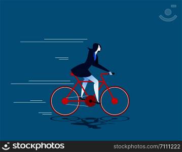 Growth. Business woman ride bicycle. Concept business illustration