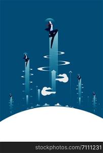 Growth. Businessman flying into the sky. Concept business illustration. Vector flat