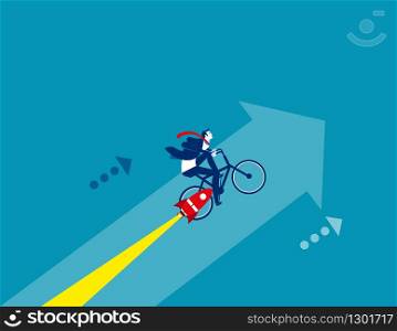 Growth, Businessman lifted by bicycle, Concept business vector illustration, Flat business cartoon design, Going Up, Speed, Performance.
