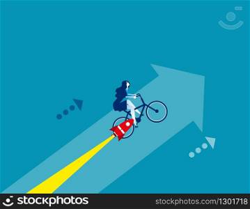 Growth, Businesswoman lifted by bicycle, Concept business vector illustration, Flat business cartoon design, Going Up, Speed, Performance.