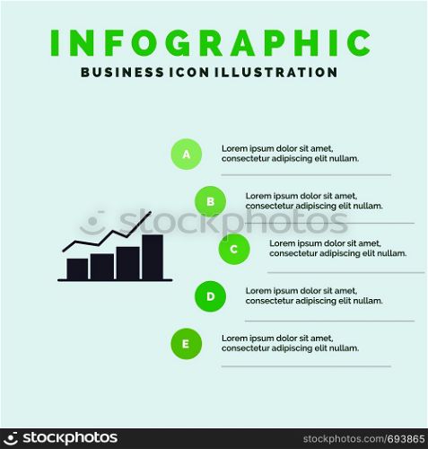 Growth, Chart, Flowchart, Graph, Increase, Progress Solid Icon Infographics 5 Steps Presentation Background