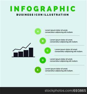 Growth, Chart, Flowchart, Graph, Increase, Progress Solid Icon Infographics 5 Steps Presentation Background