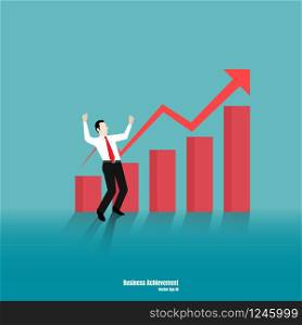 Growth concept with happy businessman on chart bar. Success of marketing, Achievement, Business symbol, Growth, Vector illustration flat design