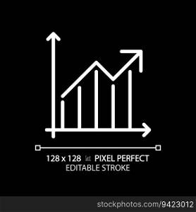 Growth diagram white linear icon for dark theme. Business chart. Arrow going up. Financial analysis. Economic indicator. Thin line illustration. Isolated symbol for night mode. Editable stroke. Growth diagram white linear icon for dark theme