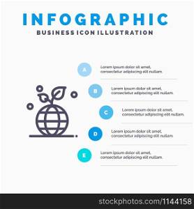 Growth, Eco, Friendly, Globe Line icon with 5 steps presentation infographics Background