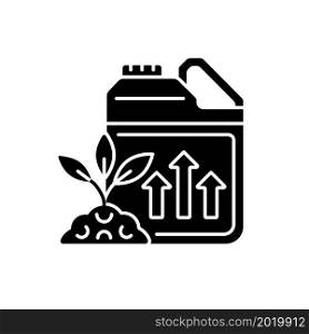 Growth enhancer black glyph icon. Plant and crops growing accelerator. Soil supplement and amendment. Nourishing additive. Silhouette symbol on white space. Vector isolated illustration. Growth enhancer black glyph icon