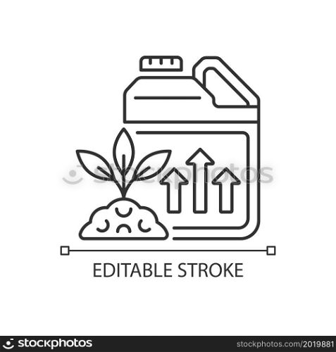 Growth enhancer linear icon. Plant and crops growing accelerator. Soil supplement and amendment. Thin line customizable illustration. Contour symbol. Vector isolated outline drawing. Editable stroke. Growth enhancer linear icon