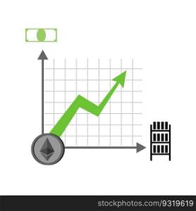 Growth etherium graph. Growth of  Cryptocurrency. Virtual money. Vector illustration
