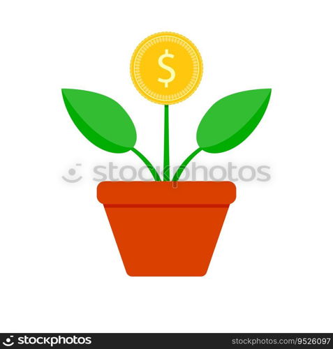 Growth finance coin tree. Vector finance tree growth, money investment, illustration of profit plant. Growth finance coin tree