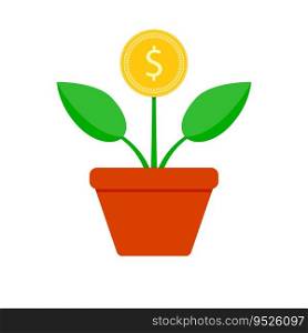 Growth finance coin tree. Vector finance tree growth, money investment, illustration of profit plant. Growth finance coin tree