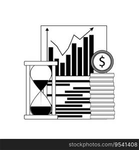 Growth financial chart. Hourglass and stack coin. Vector illustration. Growth financial chart