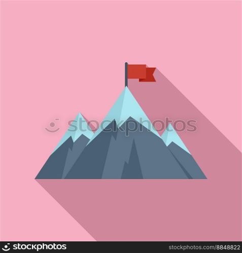 Growth flag on mountain icon flat vector. Career climb. Success target. Growth flag on mountain icon flat vector. Career climb