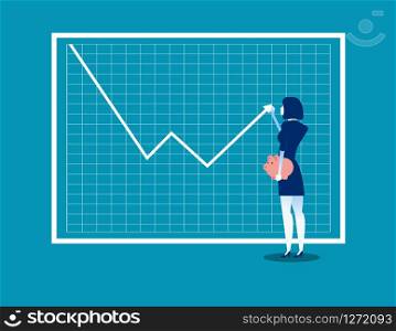 Growth graph. Businesswoman with profit stock market and adjusta uptrend graph chart of financial growth. Concept business vector illustration.