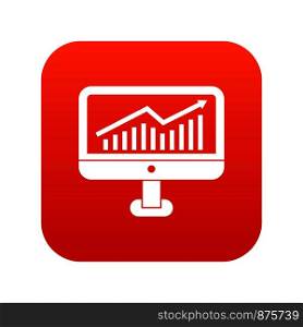 Growth graph on the computer monitor icon digital red for any design isolated on white vector illustration. Growth graph on the computer monitor icon digital red
