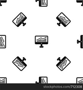 Growth graph on the computer monitor pattern repeat seamless in black color for any design. Vector geometric illustration. Growth graph on the computer monitor pattern seamless black
