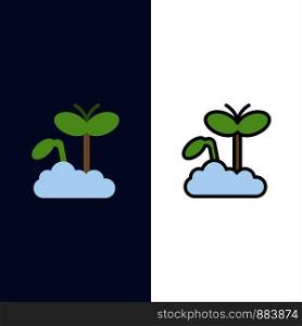 Growth, Increase, Maturity, Plant Icons. Flat and Line Filled Icon Set Vector Blue Background