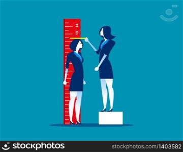 Growth. Leader check the progress of business team. Concept business vector illustration, Flat business style, Cartoon character design.