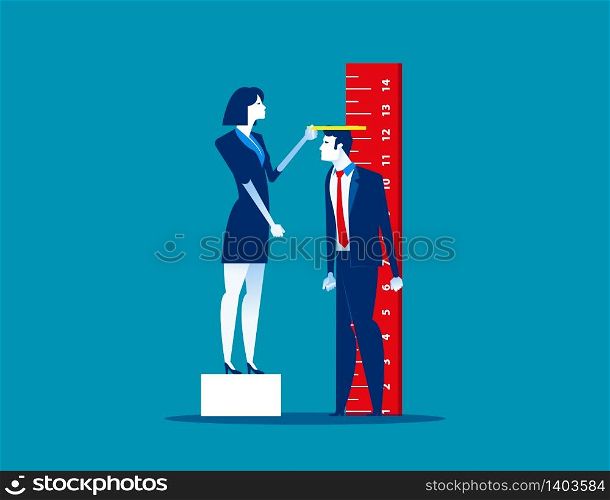 Growth. Leader check the progress of business team. Concept business vector illustration, Flat business style, Cartoon character design.